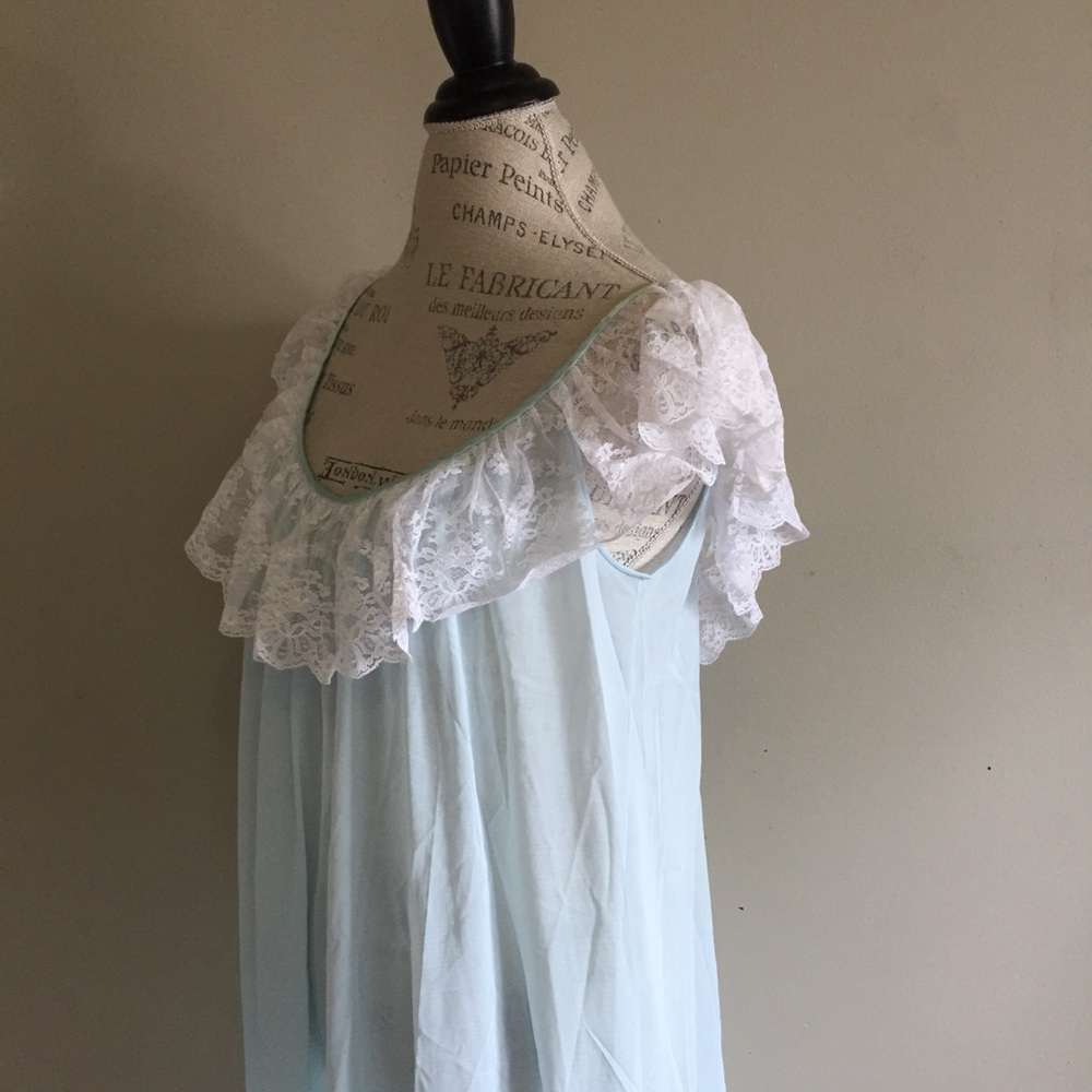 Vintage blue white lace slip dress m/ l - Picture 10 of 13
